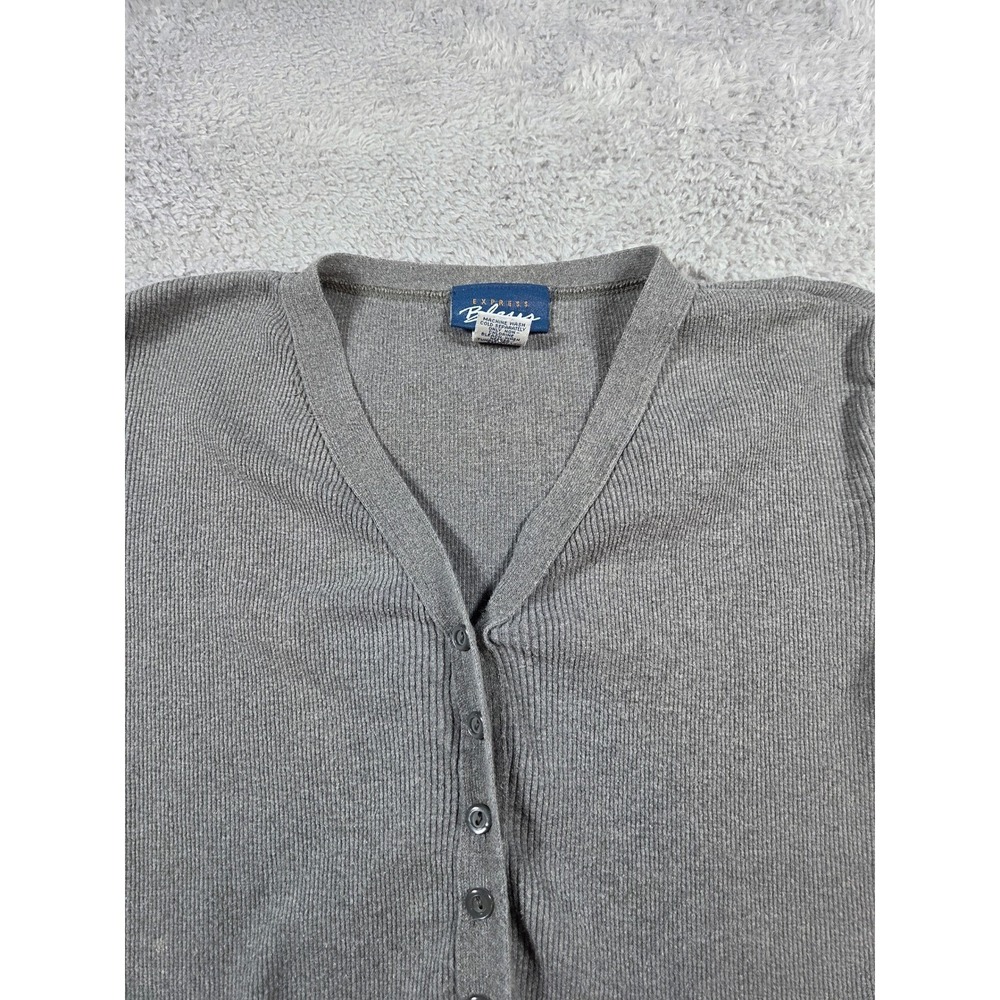 Sport Marie Gray Grey Ribbed Knit V-Neck Button Front Cardigan‎ Sweater